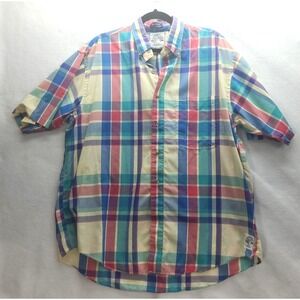 Vintage Gant Salty‎ Dog Yellow Red Blue Plaid L Shirt Sleeve Button Down